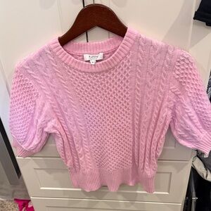 Pink Cable Knit Sweater - Short Sleeve Crew Neck